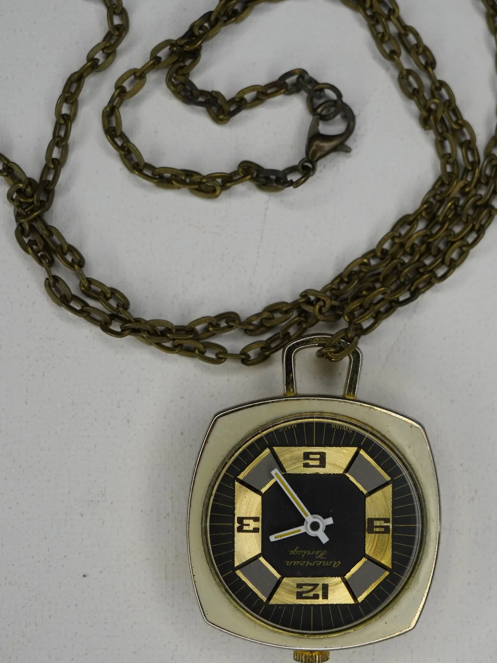 American Heritage Swiss Made Mechanical Manual Wind Pendant Watch Black Gold